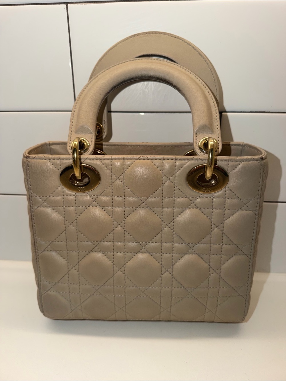 Dior Beige Quilted Lady Dior Medium Top-Handle Bag with Gold Hardware - Picture 3 of 14